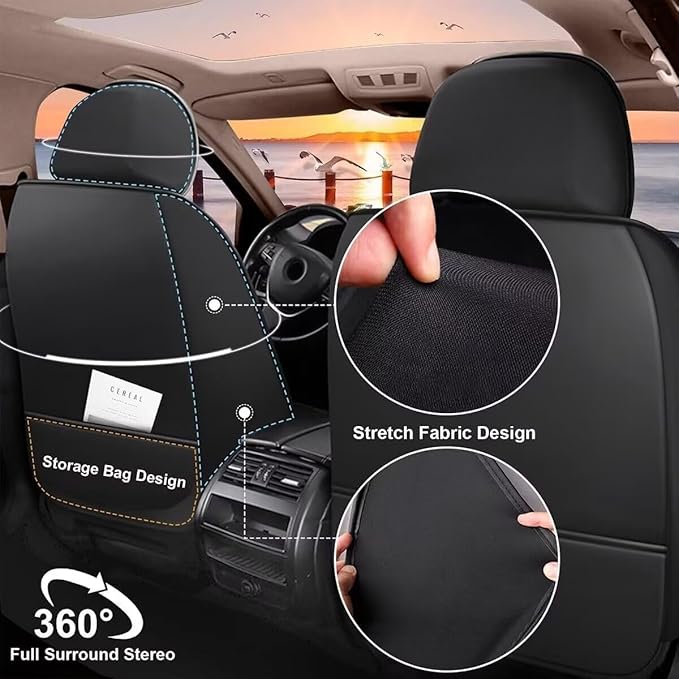 DISUTOGO Full Set Seat Covers Fit for Nissan Rogue 2009-2025 2026 Waterproof Faux Leather Automotive Cushion Protector Car seat Covers Compatible Airbag(5 Seats, Black)