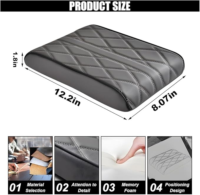 Car Center Console Cover Pad, Leather Auto Console Arm Rest Cover, Waterproof Car Armrest Seat Box Cushion Protector, Memory Foam Armrest Pillow for Most Cars