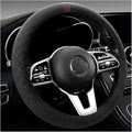 Car Suede Steering Wheel Cover, Non-Slip Protector for Auto Steering Wheel with Grid of The Correction Marker, Breathable Universal Automotive Accessories, Fitting 14.5-15 inch