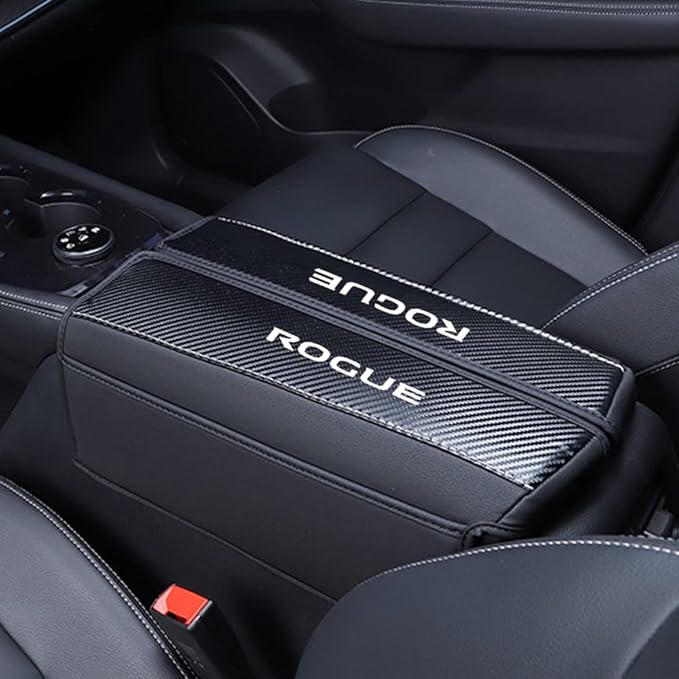 XITER 1PC Leather Center Console Armrest Cover with Side Pockets for Nissan Rogue 2021 2022 2023 2024 2025 2026 Accessories(Carbon Fiber+Black)