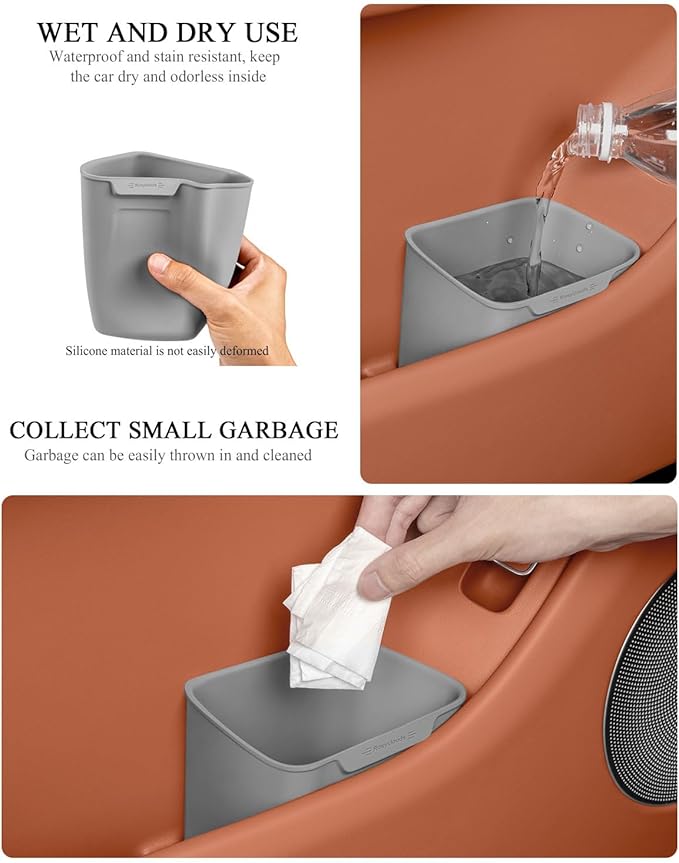 XmuxHai Car Interior Storage Box, Black Silicone Door Side Organizer with Umbrella Holder and Trash Can, Vehicle Accessory (Grey)