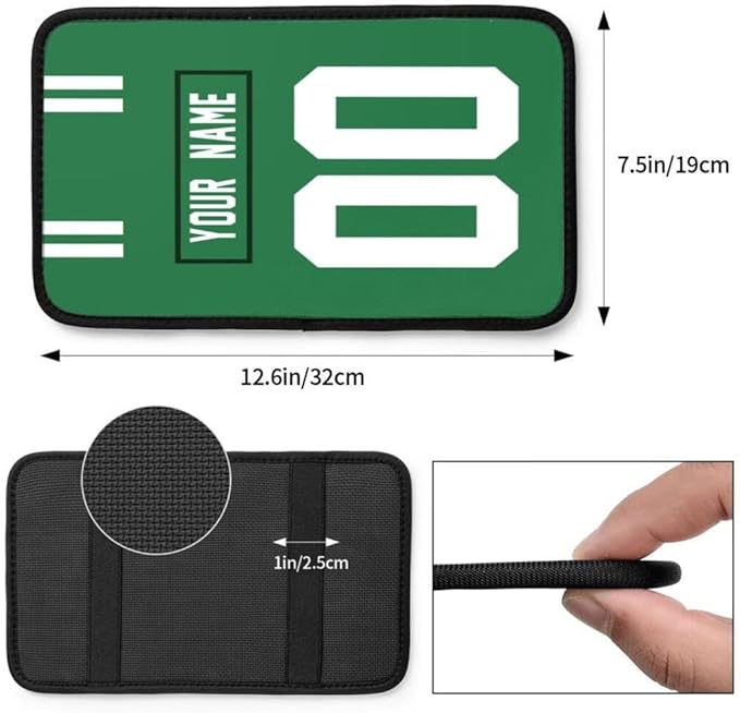 Custom Car Armrest Cover,Add Personalized Name and Number As Gifts for Loyal Football Fans,American Football Auto Center Console Pad Car handrail Box Cushion,Fit for Most Car Seat Box Cover Protector