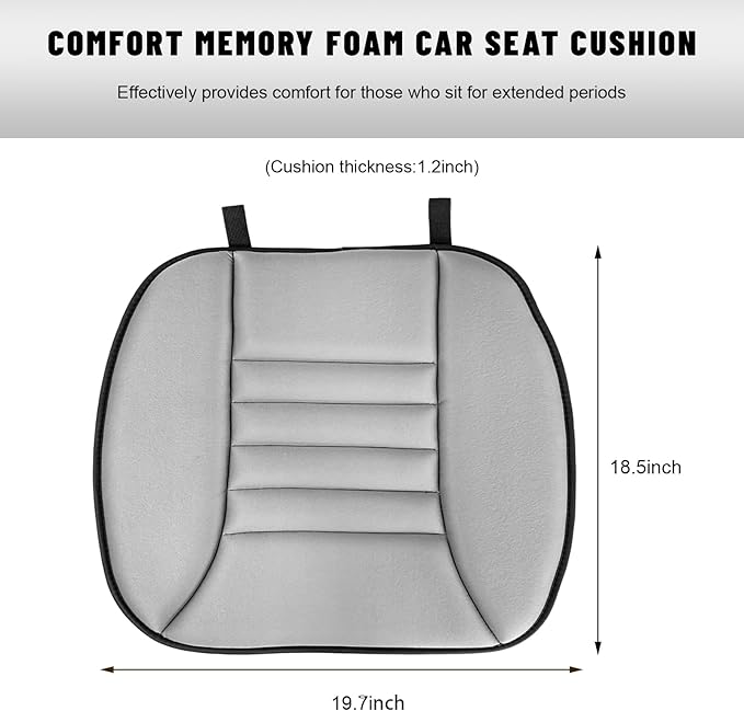 Sun Walker Car Seat Cushion, 1.2" Thick Memory Foam Auto Seat Protector Pressure Relief Pad, Nonslip Bottom Mat Comfort Driving Seats Cover for Truck SUV Sedan, Car Accessories (Gray)