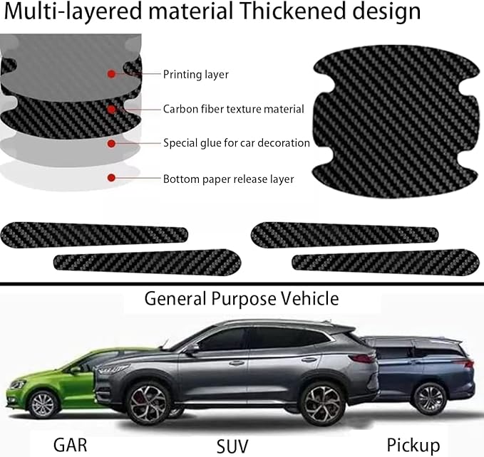 AUCELI Car Door Handle Scratch Protectors, 8 PCS Carbon Fiber Texture Anti-Scratches Bowl Sticker, Non-Marking Car Door Handle Cup Protective Film, Universal Door Handle Paint Cover Guard Sticker