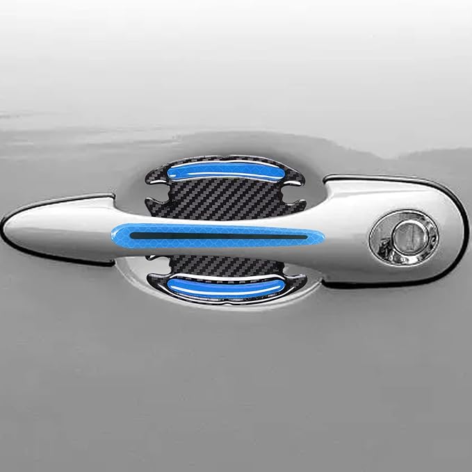8Pcs 3D Car Door Handle Cup Protector, Reflective Stripe Stickers Anti-Scratch Universal Protector Suitable for Cars, Trucks, SUVs (Blue)