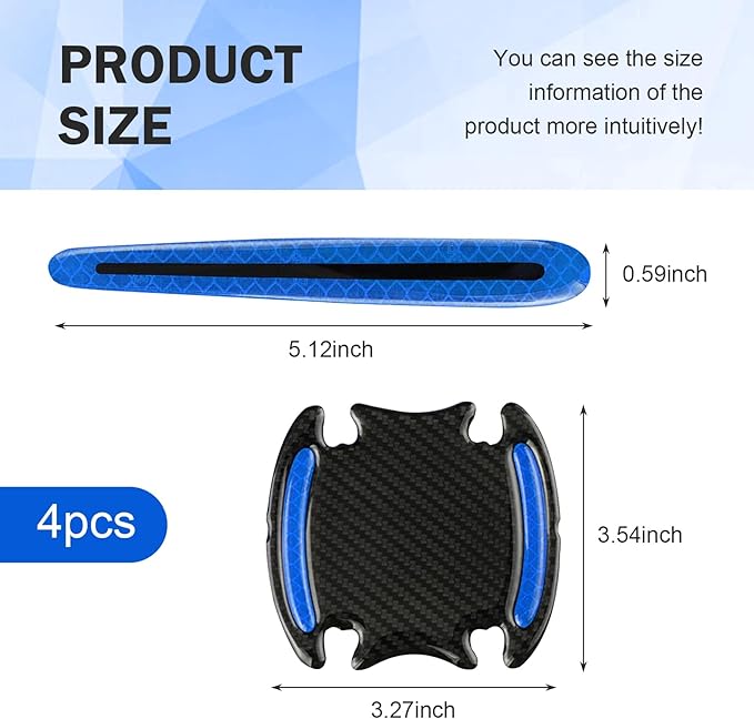 8PCS 3D Carbon Fiber Car Door Handle Protector Sticker, Universal Auto Door Handle Anti Scratch Cover Guard, Car Outdoor Safety Reflective Strips, Paint Guard Protective Films(Blue)