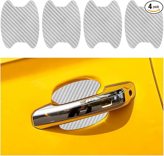 Car Door Handle Cup Scratch Protector, 4PCS 3D Carbon Fiber Vehicle Handle Bowl Sticker, Automotive Exterior Door Cup Protection Decal, Universal for SUV Caravan Automobile (Silver)