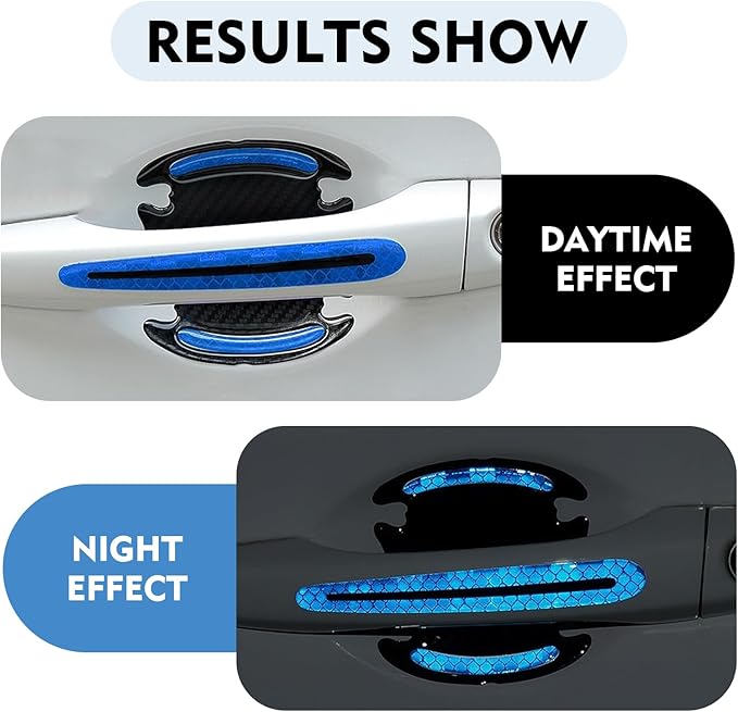 8 PCS Car Door Handle Protector Sticker, PVC Carbon Fiber Reflective Door Bowl & Handle Decoration Decal, Anti-Scratch Car Handles Sticker, Universal for Most Cars (Blue)
