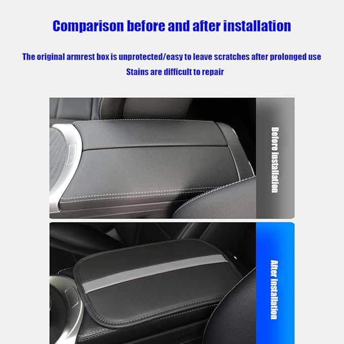 Car Armrest Seat Box Mat, PU Leather Center Console Cover, Universal Waterproof Car Interior Accessories, Arm Rest Box Protector Cushion Pad for Most Vehicle (Grey)