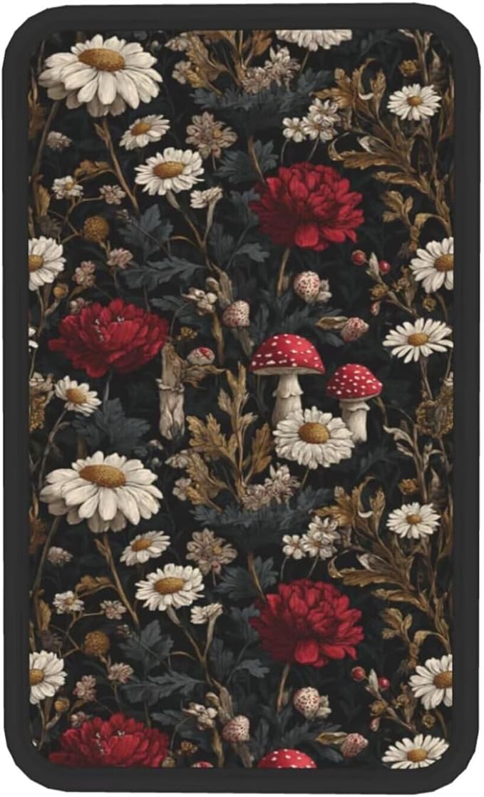 Red Floral Center Console Cover for Sedans Vans Truck Vehicles, SUVs Vintage Mushroom Black Arm Rest Cushion Pad Armrest Cushion Covering Padding Anti-Scratch Lid Covers