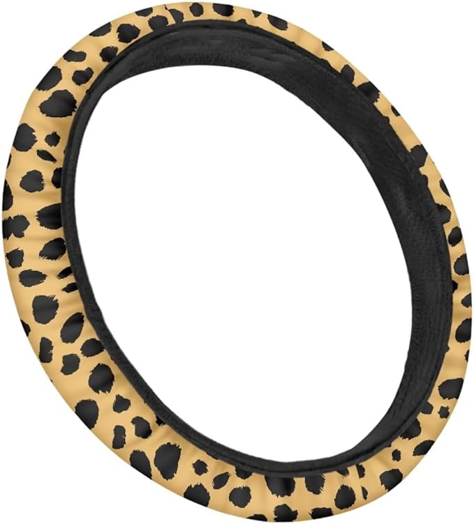 Universal Non-Slip Steering Wheel Cover, 15-inch Polyester Material Driving Accessories, Adjustable for Car and Truck(Classic Amber Leopard)