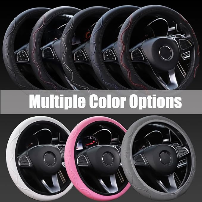 Elastic Steering Wheel Cover Gray Universal 14-15 inch Steering Wheel Covers Soft Microfiber Leather Breathable Anti-Slip Durable Car Accessories Fit for Suvs, Vans, Trucks