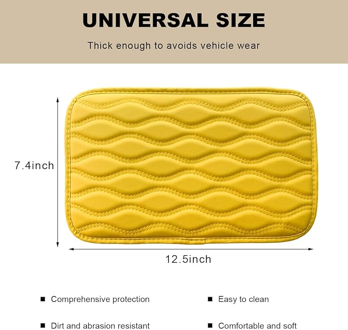 Car Center Console Pad, Waterproof Leather Armrest Seat Box Cover Protector, Non-Slip Middle Console Cushion Pad Interior Decor Fits Most Vehicles, Car Accessories (Yellow)