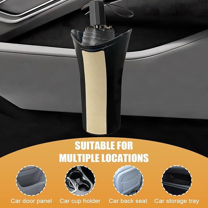 Car Umbrella Storage Bucket, Waterproof & Leakproof Auto Front Back Seat Door Umbrella Storage Hanging Holder, Portable Vehicle Center Console Armrest Trash Can for Home, Office(Beige)