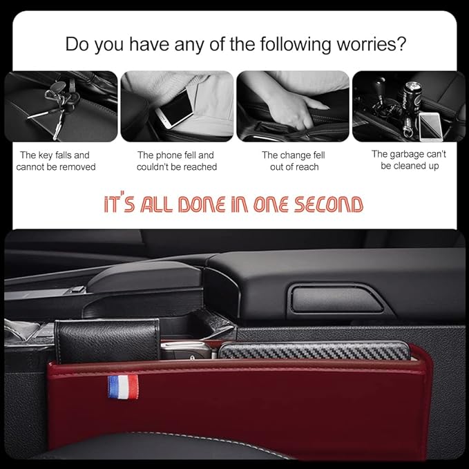 ASUBHA Leather Car Seat Gap Filler Organizer, Car Console Organizer, Cars Seat Catcher Gap Filler with Charging Hole, Multifunctional Cars Organizer Accessories Universal for Vehicles SUVs Trucks