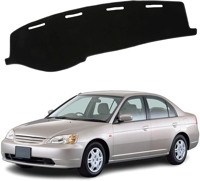 Upgraded Dash Mat for 2001-2005 Honda Civic Polyester Dash Board UV Protection Non-Slip Windshield Reflective Dash Cover Interior Accessory Black