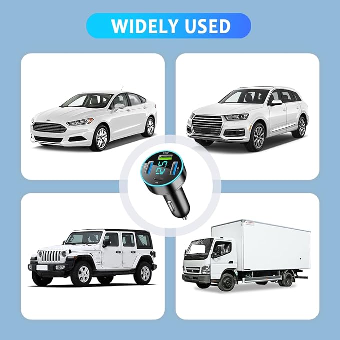 4 Ports Fast Car Charger,[Upgrade Voltmeter Display] PD+QC3.0 Car Charger Adapter for 12-24V Cigarette Lighter Plug,Phone Charger Compatible with iPhone/Android/Samsung/iPad(QC3.0+PD+2.4A+2.4A)