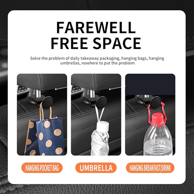 4PCS Upgraded Headrest Hooks for Car with Round Lock Design,Concealed Car Seat Hooks for Storing Umbrellas/Handbags,Universal Cars Purse Hook as Back Seat Organizer