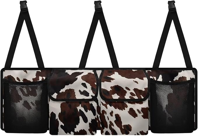 SEANATIVE Black Cow Print Car Trunk Organizer and Storage, Large Capacity Backseat Hanging Storage Car Accessories, Collapsible Backseat Car Organizer for SUV/MPV/Truck