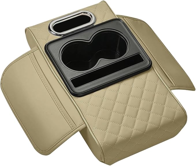 Car Center Console Pad PU Leather Armrest Organizer with Tissue Box Slot for Vehicles, Style B