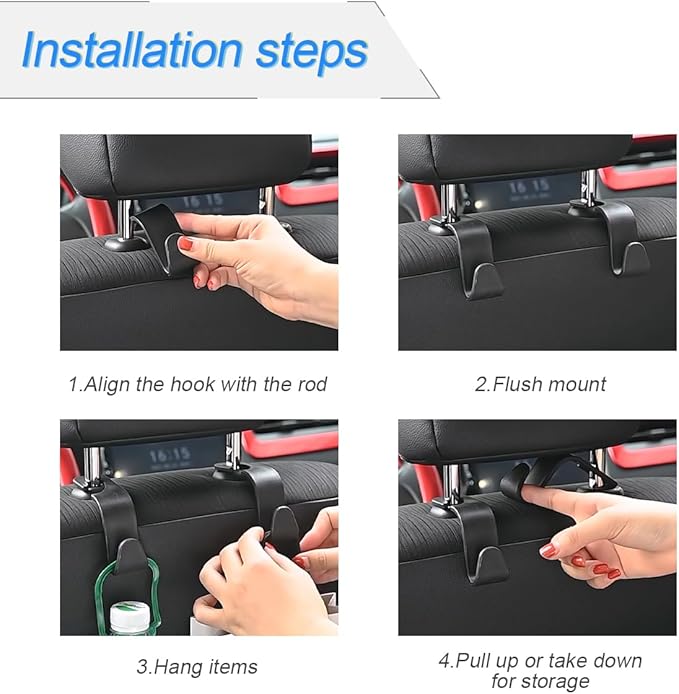 Hanemia 4PCS Car Seat Headrest Hooks, Auto Back Seat Hanger Holder, Durable Stylish Vehicle Organizer Universal Car Interior Accessories, Storage Hooks for Purses, Bags, Clothes (Carbon Fiber/Pink)