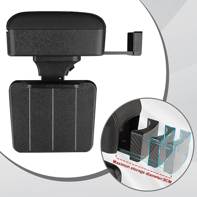 Car Armrest Storage Box, Car Seat Gap Filler Organizer, Car Center Console Arm Rest Extender Cushion with Cup Holder, Forearm Wrist Support Pad Adjustable Lift Elbow Tray (Black (Black line))