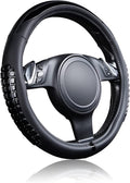 Flying Banner car Steering Wheel Cover Gel Massage Velvet Cool Warm Universal Size 15 inches SUV Truck Anti Slip Odorless Summer Winter (Black Black, Gel Massage)