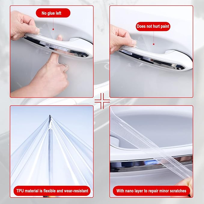 4PCS Carbon Fiber Car Door Handle Protectors, Universal Anti-Scratch Guard Stickers Fit Most Cars