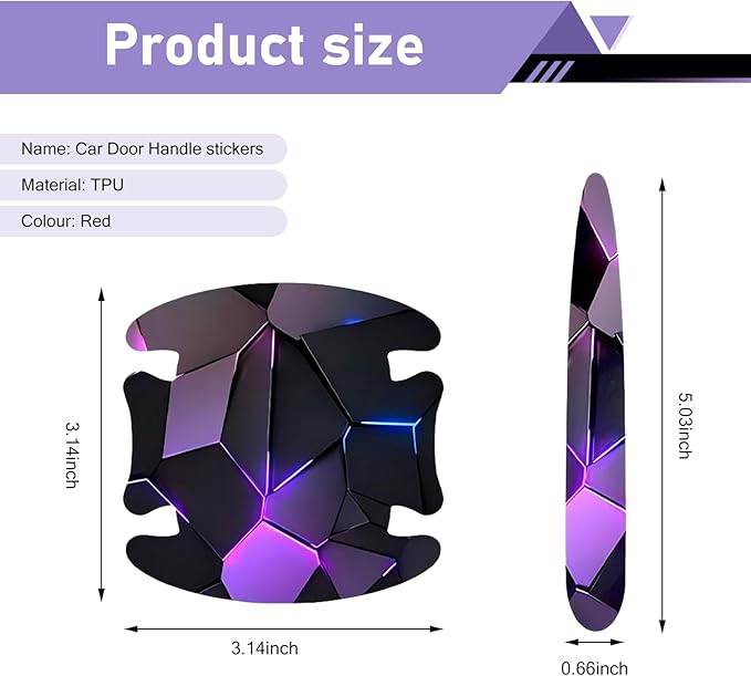 8PCS Car Door Handle Scratch Protectors, 3D Carbon Fiber Door Handle Bowl Sticker, Waterproof Scratch-resistant Self-adhesive Protective Film, Universal for Most Vehicles (Purple)