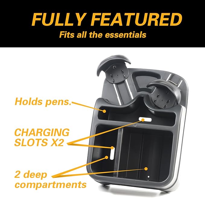 Zinytrae Universal Big Center Console for Cars, Trucks, Minivans, SUVs, Car Console Organizer with 2 Adjustable Cup Holders, Seatbelt for Secure Hold Car Seat Organizer, Truck Floor Console