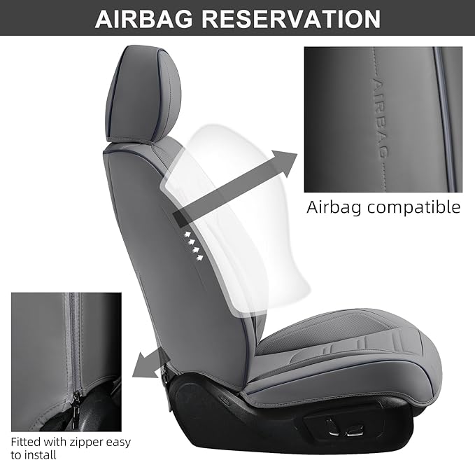 TIEHESYT Leather Car Seat Covers Full Set with Lumbar Support, Breathable and Waterproof Car Seat Cover, Universal Seat Covers for Cars, Trucks, SUVs, Sedans, Airbag Compatible, Gray