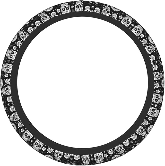 Skull Floral Flower Pattern Car Steering Wheel Cover, 15 Inch Steering Wheel Cover Stylish Decor for Most Cars