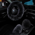 3Pcs Set Fashion Fluffy Fuzzy Wool Fur Soft Steering Wheel Cover with Handbrake Cover & Gear Shift Cover for Women Girls Car Decoration Long Wool Accessories 14 1/2-15 1/2 inchs (Steel)