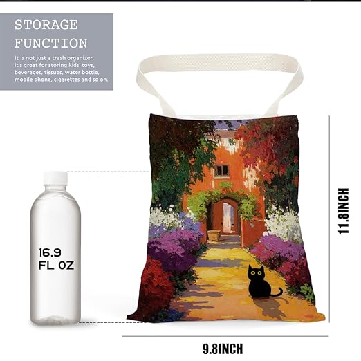 Pykfrhh Black Cat Car Trash Bag, Car Trash Bag Hanging, Waterproof Cars Back Seat Hanging Organizer and Storage Trash Bags for Vehicle Travelling Camping Garden Cat Decor