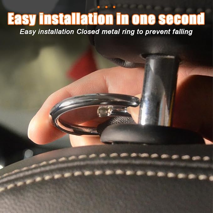 Car Seat Headrest Hook, 2PCS 3 in 1 Leather Vehicle Seat Back Hanger Holder for Grocery Purse Cloth Handbag, Automotive Backseat Storage Organizer, Universal for Truck SUV Sedan (Black)