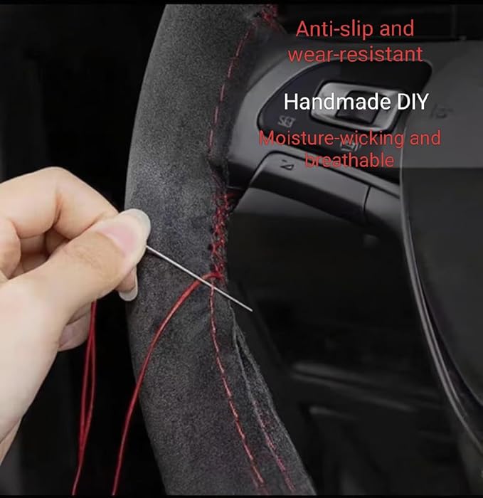 Steering Wheel Cover (Suede Leather), DIY Hand Sewn, Suitable for Both Men and Women, 15 inch Universal (Beige)