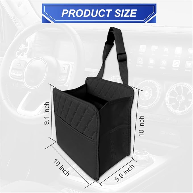 Car Back Seat Organizer, Waterproof Leather Automotive Backseat Hanging Bag with Cup Holders, Large Capacity Car Trash Can, Vehicle Travel Accessories for Most Vehicles (2PCS/Black)