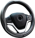 Rueesh Microfiber Leather Steering Wheel Cover Anti-Slip Matte Finish Auto Car Wheel Cover Universal 15 Inch Wheel Cover for Car Embossing Pattern (M (14.5"-15" Diameter), White Line)