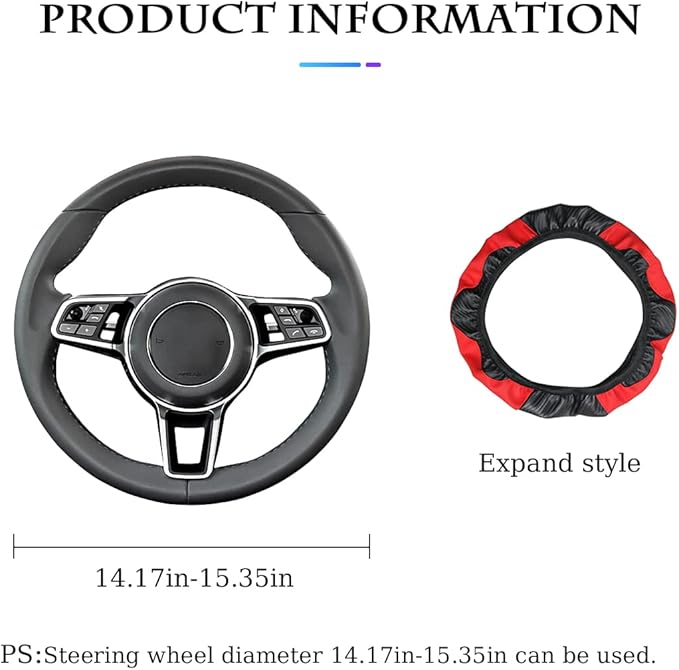 Car Steering Wheel Cover, Universal Microfiber PU Leather Elastic 15 inch Stitching Color Anti-Slip Steering Wheel Protector, Car Interior Accessories Steering Wheel Cover for Men Women (Blue)