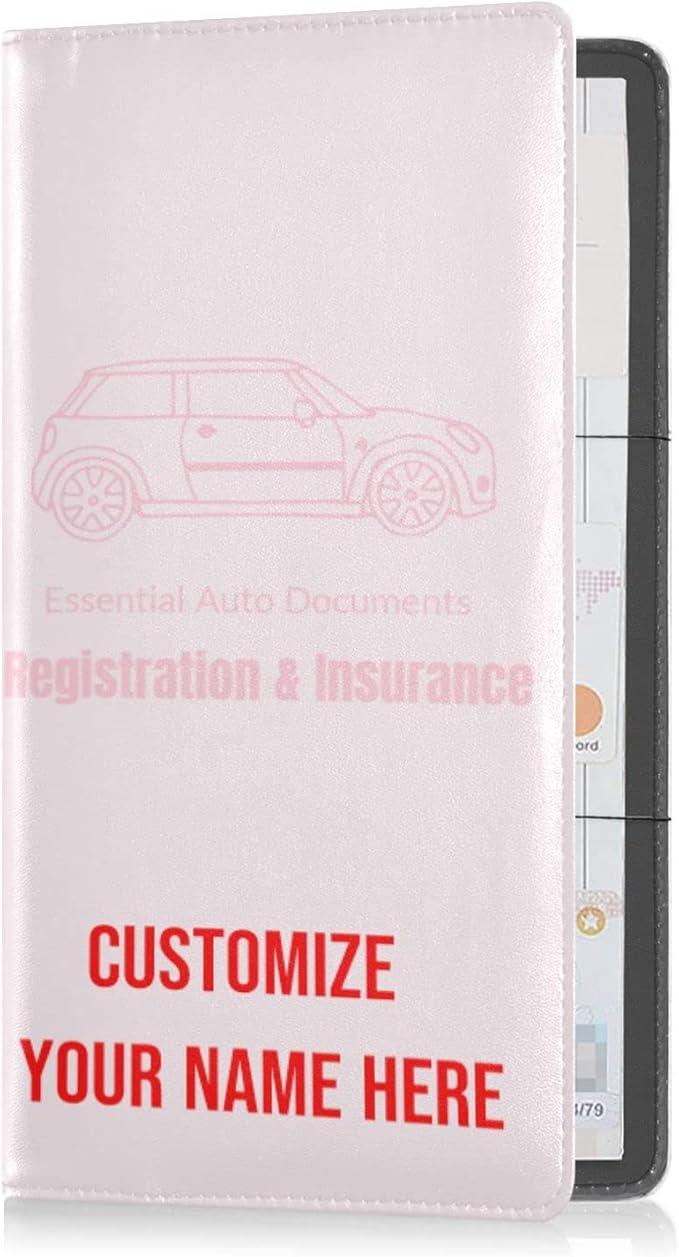 Caihoyu Custom Car Registration and Insurance Card Holder Personalized Leather Glove Box Organize Men Women Wallet Accessories Case for Cards, Essential Document Driver License Blush Pink