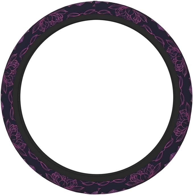 Pink Lotus Flowers Steering Wheel Cover for Women Men Girls, Car Accessories Decor Thickened Anti-Slip Auto Steering Wheel Covers Protector Universal Fit 15 Inch for Cars, Truck, SUV