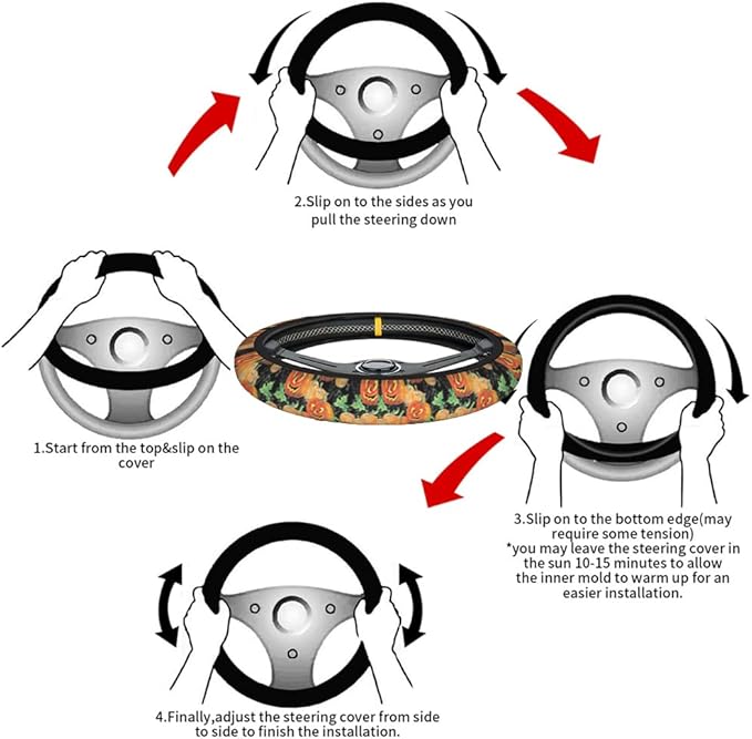 Swono Pumpkins Universal Neoprene Steering Wheel Cover Cute Halloween Pumpkins Orange 15 Inch Steering Wheel Covers,Printed Steering Wheel Elastic Protection for Women and Girls