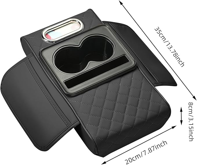 Car Armrest Cushion, 5-in-1 Center Console Cover with 2 Storage Bags Cup Holder Tissue Box Slot, Car Center Console Cover Pad Car Armrest Box Cover for SUV Truck (Khaki)