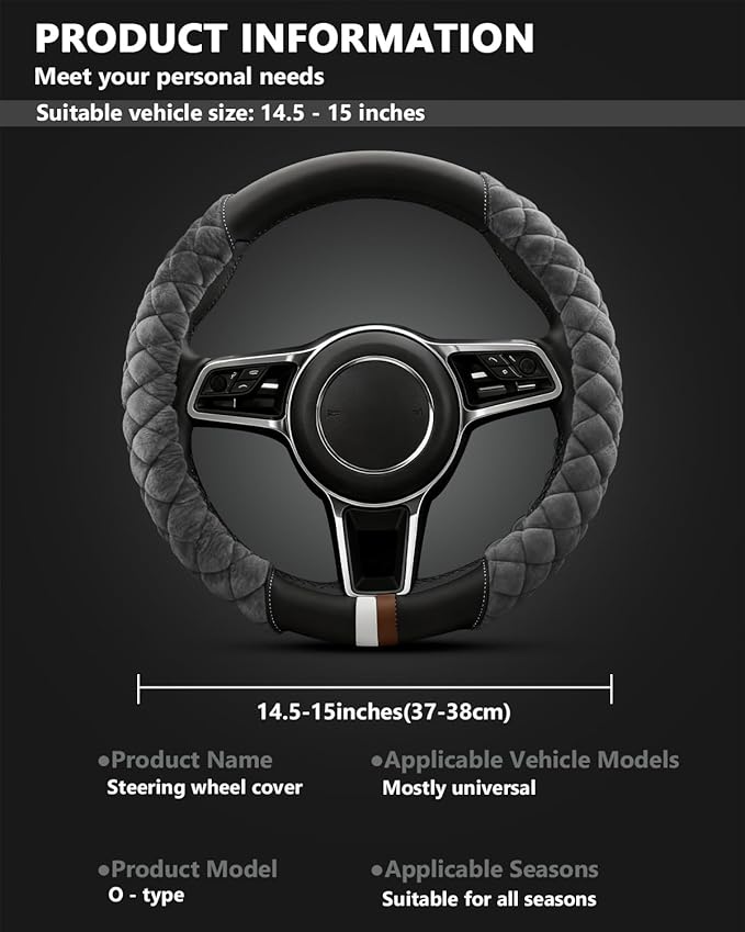 Cxtiy Fluffy Steering Wheel Cover Women Men Plush Steering Wheel Warmer for Winter Soft Fuzzy Luxury Car Accessories (A-Gray)