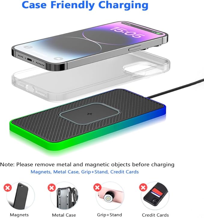 Cordless Car Charging Pad for Chevrolet Blazer/Blazer EV/Bolt EUV/Colorado, 5W/7.5W/10W/15W/20W Charging, Trim-to-Fit Non-Slip Phone Charging Mat with 8 Ambient Light Modes, 100cm Cable