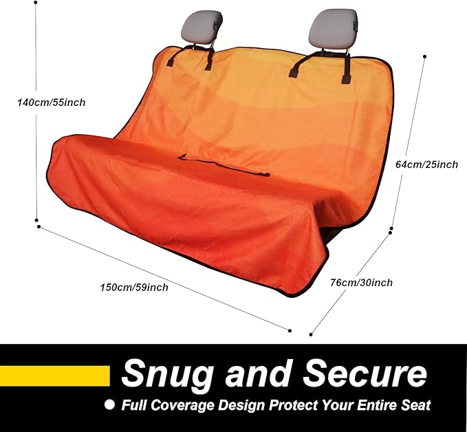 LoyaGour Back Seat Cover for Car Trucks Van SUV,Waterproof Rear Bench Towel Seat Covers for Dogs and Kids,Automotive Backseat Protector (Orange)