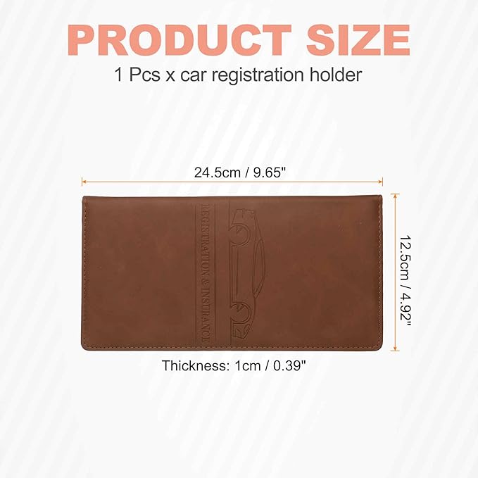 HARFINGTON Car Registration and Insurance Holder 9.65" x 4.92" PU Leather Vehicle Glove Box Organizer Storage Accessories Men Women Car ID Holder for License ID Card Bank Card, Brown