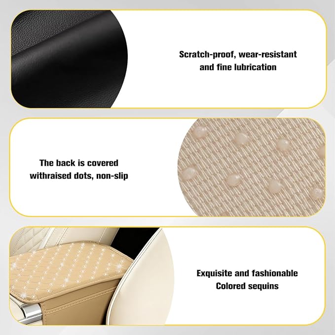 Car Center Console Cover, Leather Vehicle Armrest Storage Box Protector with 2 Storage Bags, Automotive Interior Middle Console Cushion Pad, Universal for SUV Sedan Truck (Beige)