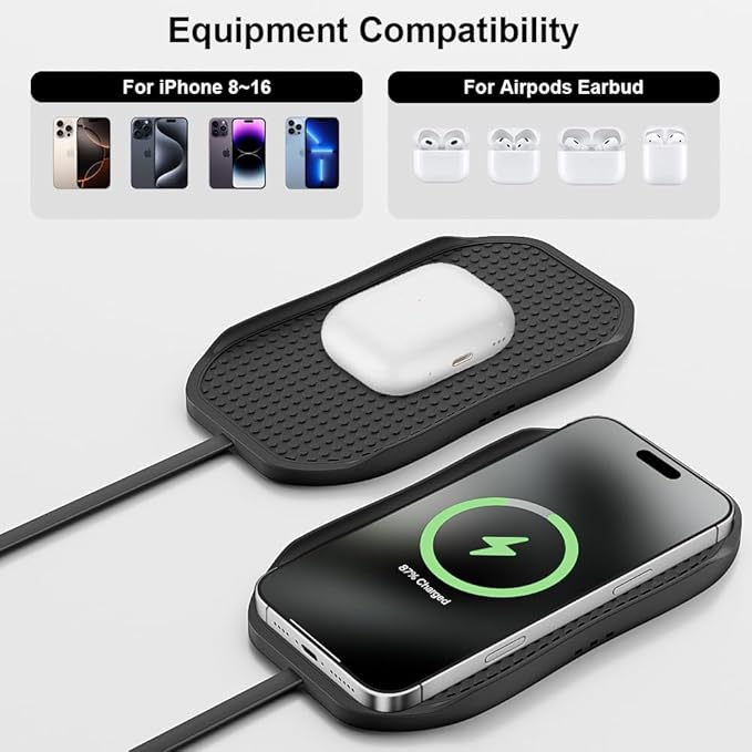 Wireless Charger for Car, Type C Wireless Fast Charging Pad,Charging Station for Multiple Devices,Adapter for iPhone 17 16 15 14 13 12 11, AirPods 3/Pro 2, Samsung S24/S23/S22