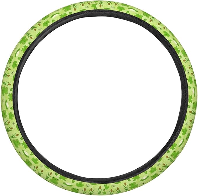 FeHuew Cute Frogs Dragonfly Steering Wheel Cover for Women, Girls 15 inch Universal Auto Car Anti Slip Wrap Steering Wheel Covers Fit for Vehicles, Truck, SUV